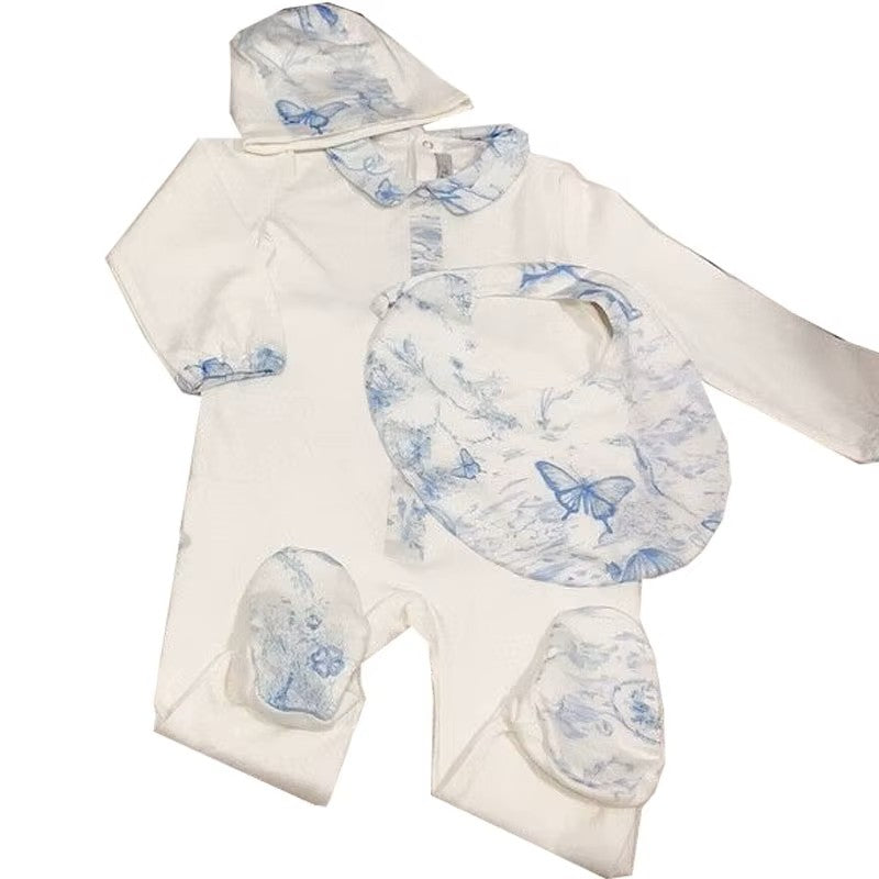 Combinaison bébé à manches longues en pur coton- Bleu