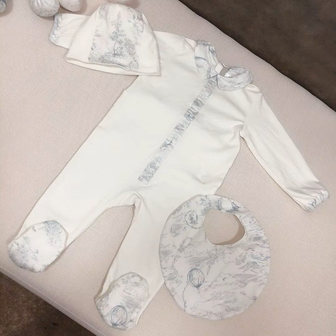 Combinaison bébé à manches longues en pur coton- Bleu