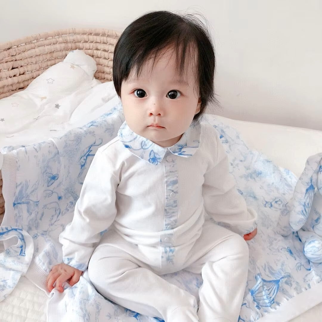 Barboteuse bebe coton bleu-elegant