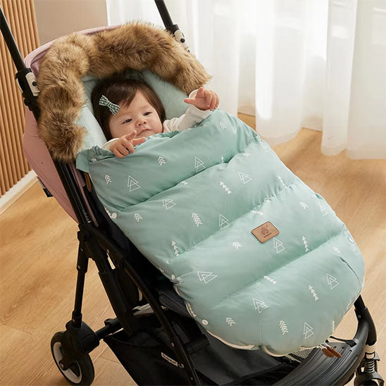 Chancelière poussette bébé avec fourrure- vert imprimé