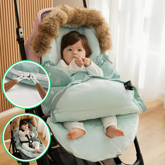 Chancelière poussette bébé avec fourrure- vert imprimé