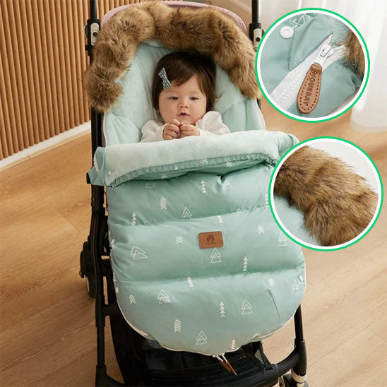 Chancelière poussette bébé avec fourrure- vert imprimé
